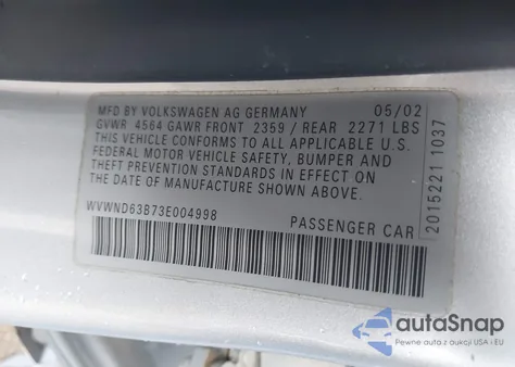 2003 Volkswagen Passat Gl from USA, damaged, VIN WVWND63B73E004998